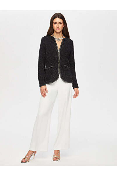 Faik Sönmez Gold Şerit Detylı Kendinden Jakarlı Örme Ceket S25CKT009