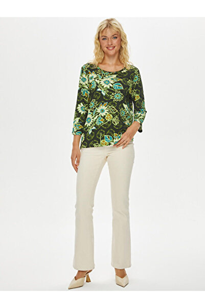 Faik Sönmez Μπλουζάκι με λουλουδάτο σχέδιο με λαιμόκοψη V και μανίκια 3/4 69591