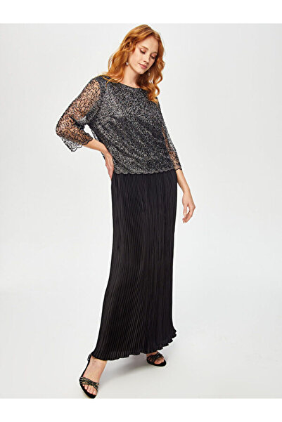 Faik Sönmez Payet Ve Boncuk Detaylı Eteği Piliseli Uzun Abiye Elbise 69113