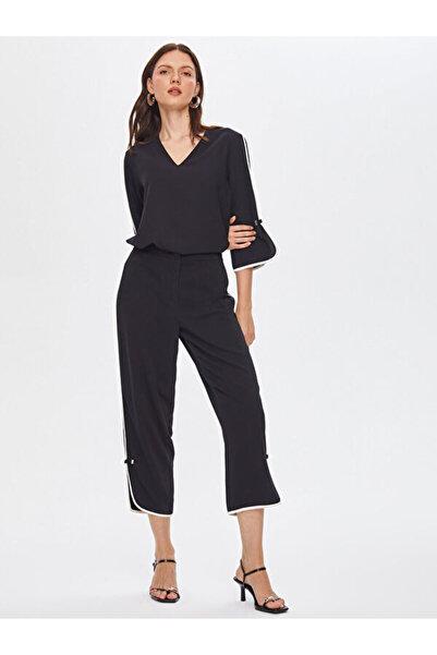 Faik Sönmez Renk Bloklu Paçası Metal Aksesuarlı Caprı 69468