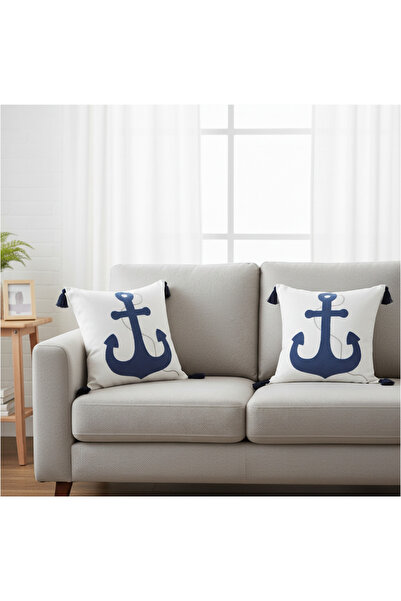 Magic Lady White Fabric Sea Anchor Embroidered Zippered One Piece Throw Pillo...