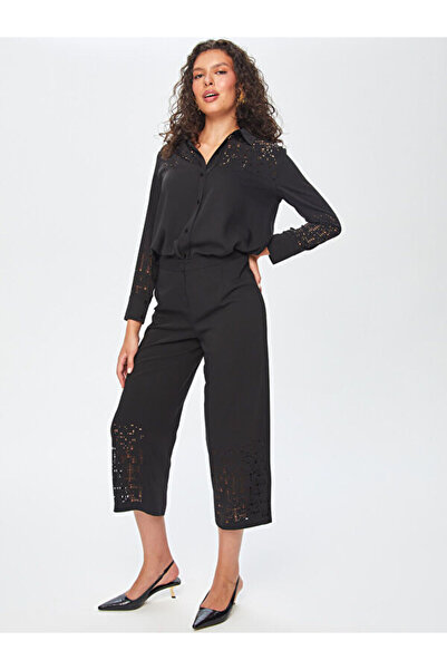 Faik Sönmez Paçası Delik İşli Wide Leg Fit Pantolon 69467