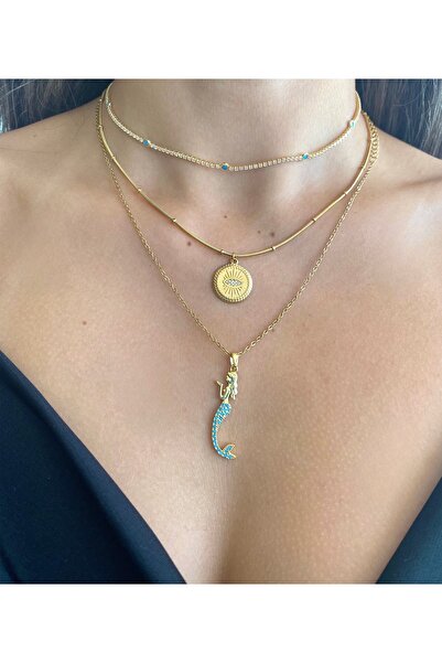 milayk Deniz Kızı Figürlü Minimal Gold Çelik Kolye