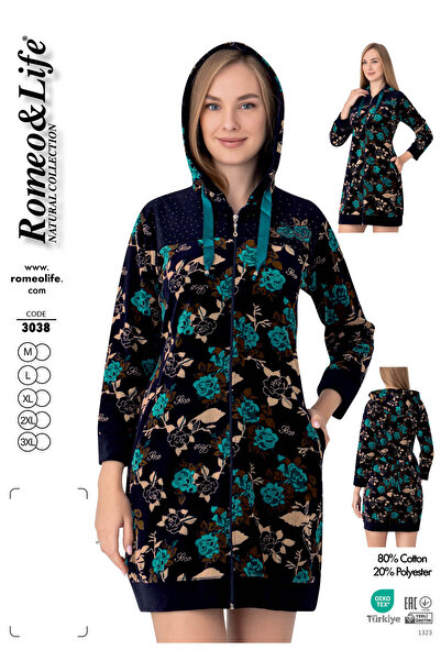 ROMEO LİFE Kadın Pamuklu Kapüşonlu Kadife Kışlık Elbise 3038