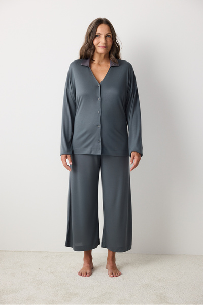 Penti Aging Collagen Gri Gömlek Kapri Pijama Takımı