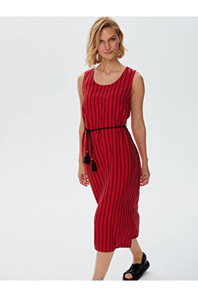 Faik Sönmez Resort Püskül Kuşaklı Kolsuz Çizgili Elbise 68767