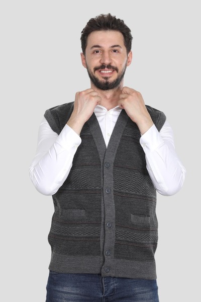 HEDEFNUR TEKSTİL СІРИЙ КУРТКА З КНОПКАМИ І ДВОМА КИШЕНЯМИ