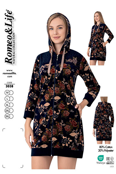 ROMEO LİFE Women's Cotton Hooded Velvet Winter Dress 3038