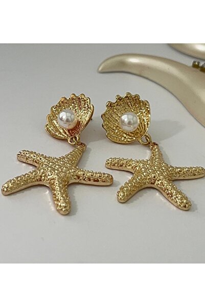 Goche New Women's Gold Color Dangle Earrings with Shell and Starfish Figured Pearls