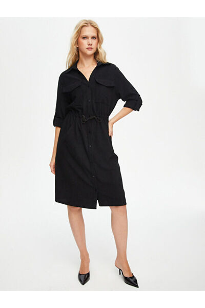 Faik Sönmez Kendinden Dokulu Şönil Gömlek Elbise 69228