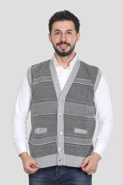 HEDEFNUR TEKSTİL Light Gray Buttoned Dad Vest with Double Pockets