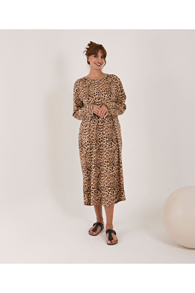 AYSUN TEKSTİL 100% Cotton Oversized Printed Cycling Collar Long Sleeve Home Dress