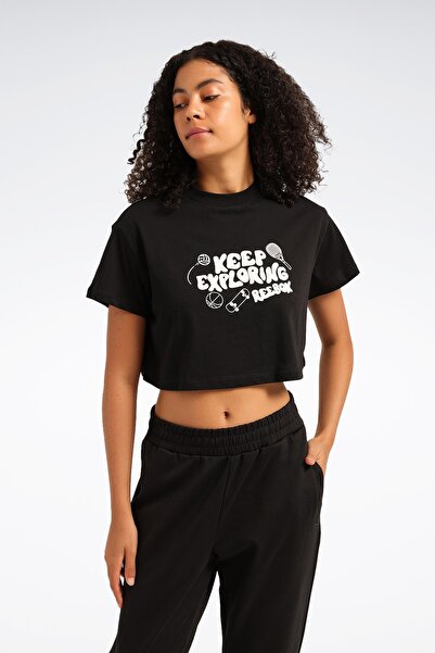 Reebok CHECK CROP TEE Siyah Kadın Kısa Kol T-Shirt