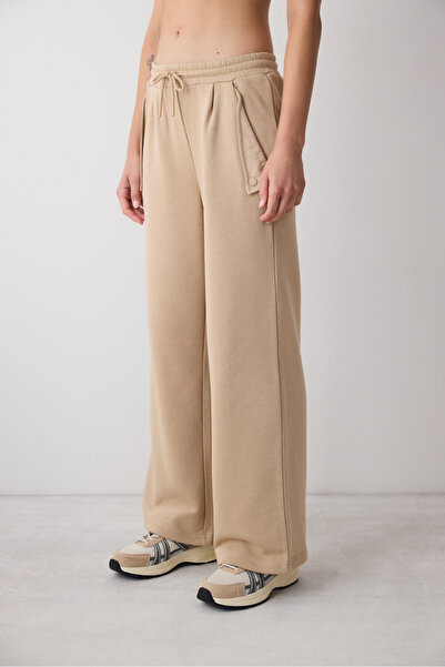 Penti Bej Yüksek Bel Geniş Paça Paola Pantolon - Saude Koleksiyonu
