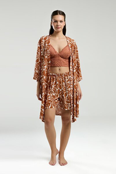 Arnetta 3230 Жіночий 3-компонентний комплект піжами з мереживними бретелями та шортами