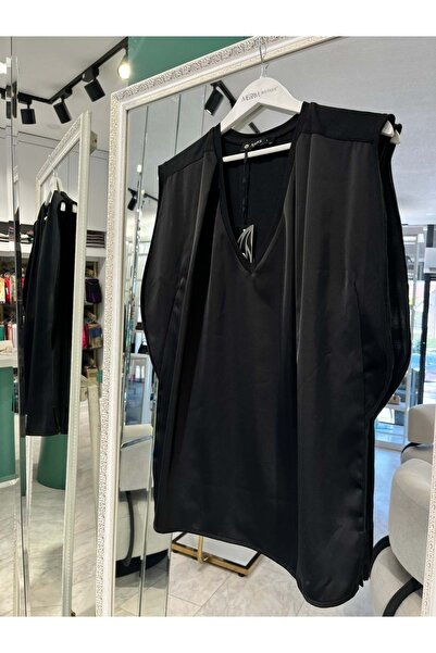 MERAM BUTİK Nars Bluz V-Neck - Black - 1