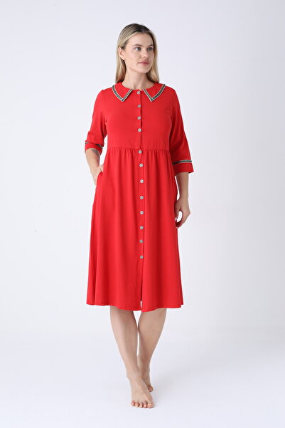 ROMEO LİFE Kadın Pamuklu Likralı Düğmeli Elbise 8019