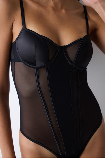 Penti Half Cup Siyah Bodysuit