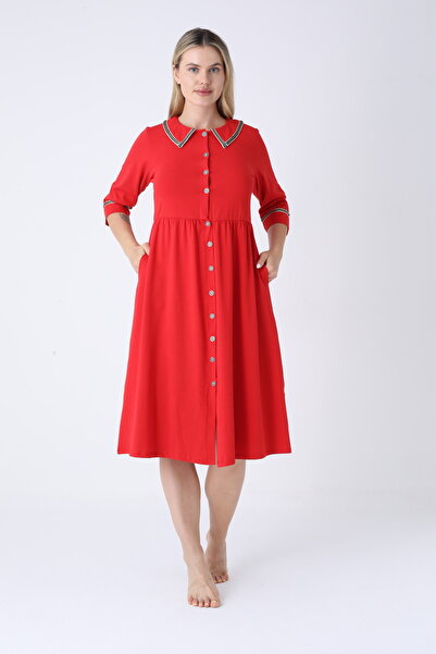 ROMEO LİFE Kadın Pamuklu Likralı Düğmeli Elbise 8019