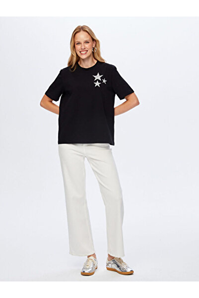 Faik Sönmez Star Stone Print Detailed Round Neck T-Shirt W26Tsh092