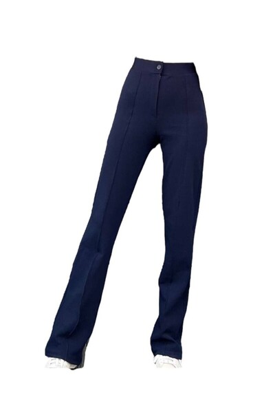 Sevda Kılınç Large Size Striped Crepe Fabric Trousers