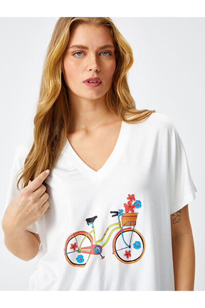 Faik Sönmez Cycling Printed V-Neck Short Sleeve T-Shirt 68653