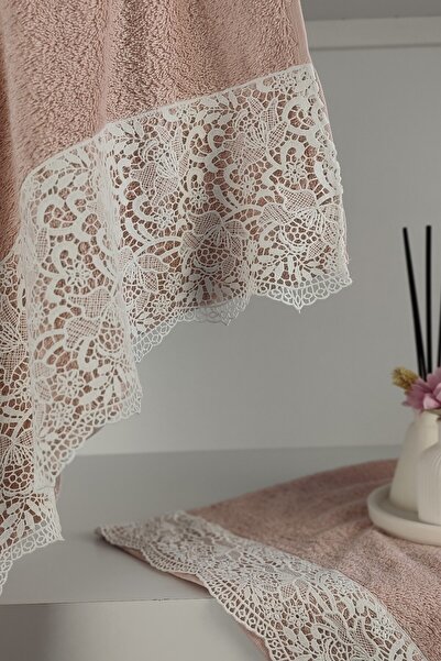 Sevim Гіпюрний мереживний набір рушників для ванної кімнати - 100% бавовняний набір для ванної кімнати - рушник для нареченої - сушена троянда