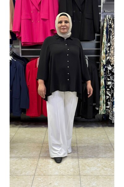 Sevda Kılınç Large Size Striped Crepe Fabric Trousers