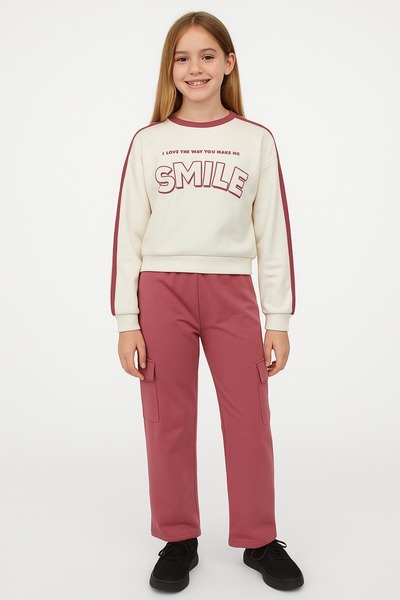 Midani Store طقم رياضي بناتي من SMILE Written 2 Thread (الأعمار 10-14) بلوزة ...