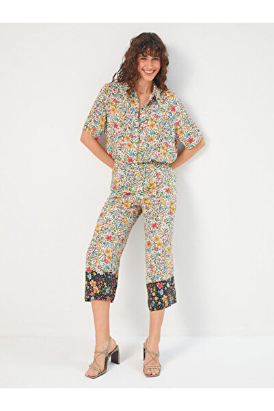 Faik Sönmez Eteği Sulu Çiçek Desenli Viskon Caprı 68212