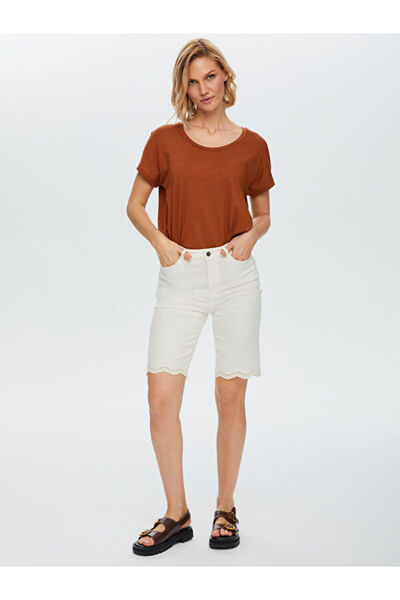 Faik Sönmez Paçası Kroşe Dantel Garnili Jean Şort 68479