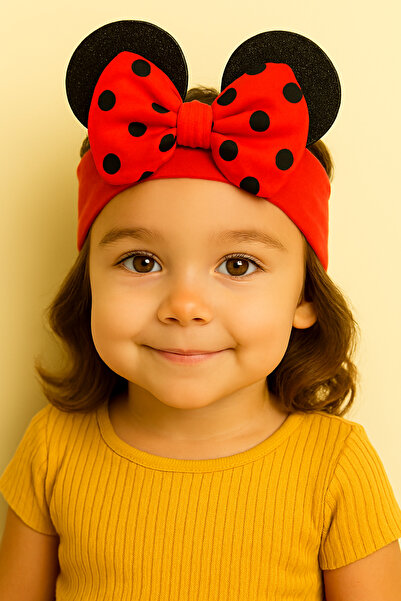 Eray Kids Girl's Padded Polka Dot Detailed Bow Mickey Detailed Casual Bandana 3-Piece Set (Ages 2-5)