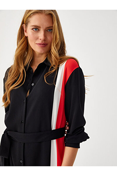 Faik Sönmez Kontrast Bant Detaylı Gömlek Elbise 68292