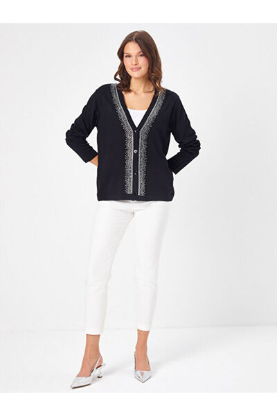 Faik Sönmez Parlak Taş Detaylı Triko Hırka 68760
