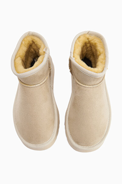 Limoya Lilly-anne Beige Suede Short Γυναικείες Μπότες με Γούνα Εσωτερικά, Γυναικεία Μποτάκια