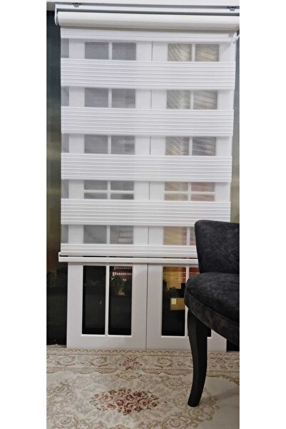 Eperdem ZEBRA Perde BEYAZ DAR PLİSE Zebra Stor Perde Bambu Zebra