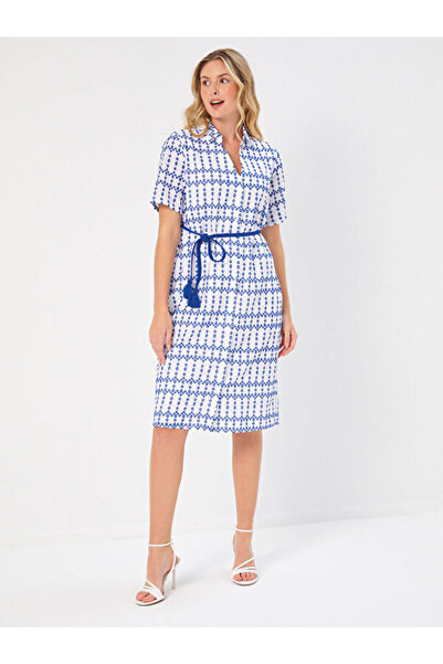Faik Sönmez Short-Sleeved Scallop Embroidered Shirt Dress 68283