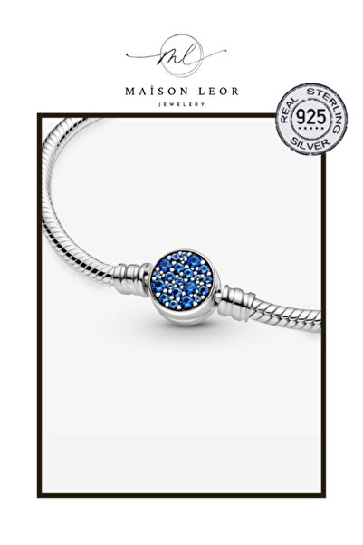 maisonleor Mavi Disk Klipsli Gümüş Bileklik Charm Taşıyıcı
