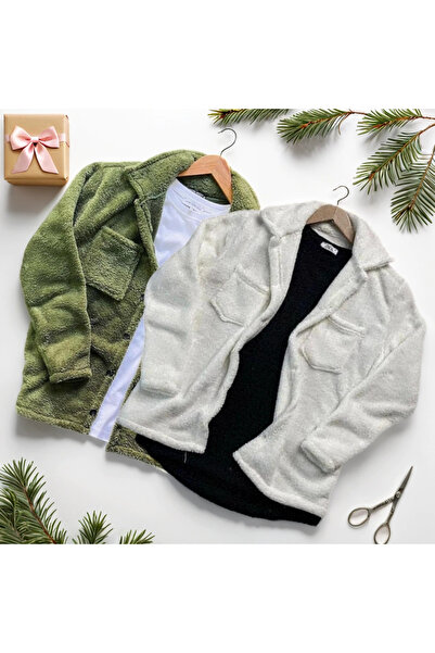 Fifty Color Унісекс біла та хакі плюшева кофта-сорочка