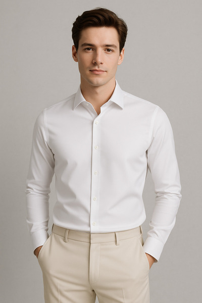 alenmeza Чоловіча біла водо- та плямовідштовхуюча бавовняна сатинова сорочка Slim Fit Casual, яка не потребує прасування