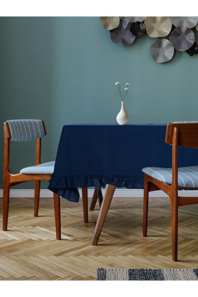 fersuay مفرش طاولة من القطن والكتان باللون الأزرق الداكن من بولدان