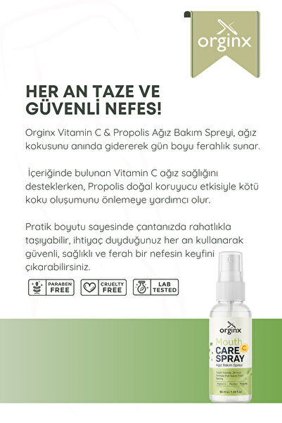 Orginx Vitamin C & Propolis Ağız Spreyi - Ağız Kokusu Giderici, Ferah Nefes, Doğal Koruma 50 ml