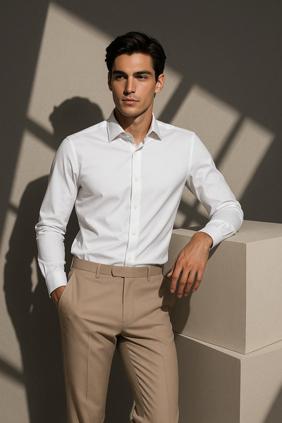 alenmeza Чоловіча біла водо- та плямовідштовхуюча бавовняна сатинова сорочка Slim Fit Casual, яка не потребує прасування