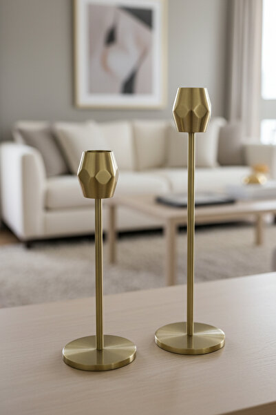 LUKREA Pirinç El Yapımı Altıgen Şamdan Singapur İkili Set