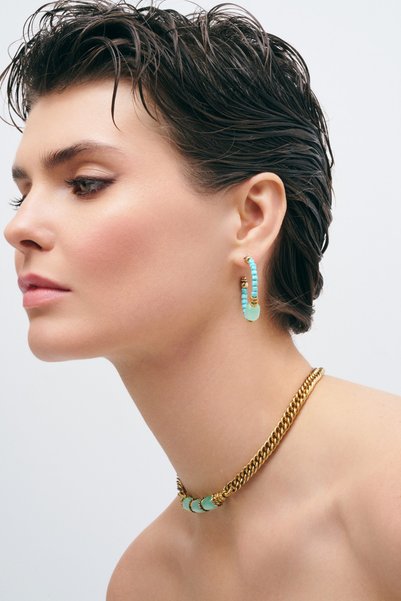 Mon Reve Tidal Sparkle Turquoise Natural Stone Hoop Earrings