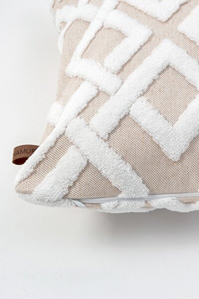 HAMUR Bohem Özel Tasarım Punch Panç Desen Dekoratif Kırlent Kılıfı Mila Bej