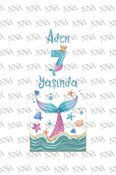 nna tasarım 50 Adet Kişiye Özel Isim Baskılı Deniz Kızı Doğum Günü Peçetesi(P129-50)