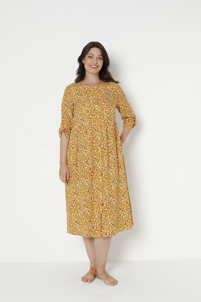 Juliet Deluxe فستان نسائي من قماش الفيسكون المنسوج بنقشة / خردل - 35096