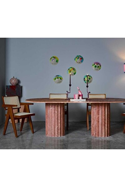 Sümeyra Marble Art MARİN - PEMBE TRAVERTEN YEMEK MASASI- 180*90- PAPATYA MODE...