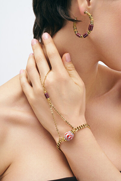 Mon Reve Comfort Cam Boncuk Altın Kaplama Halka İğneli Küpe